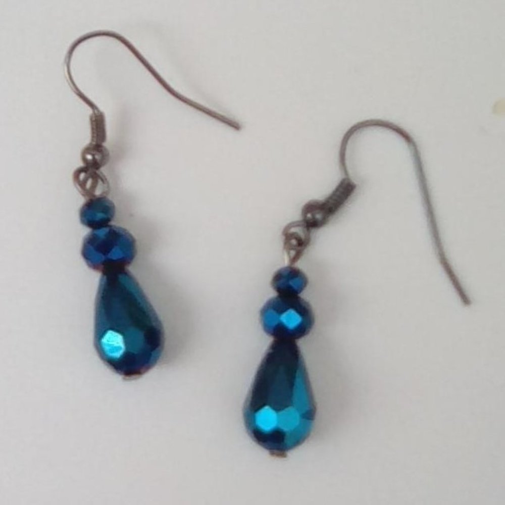 💮Metallic Blue Crystal Drop Fashion Earrings